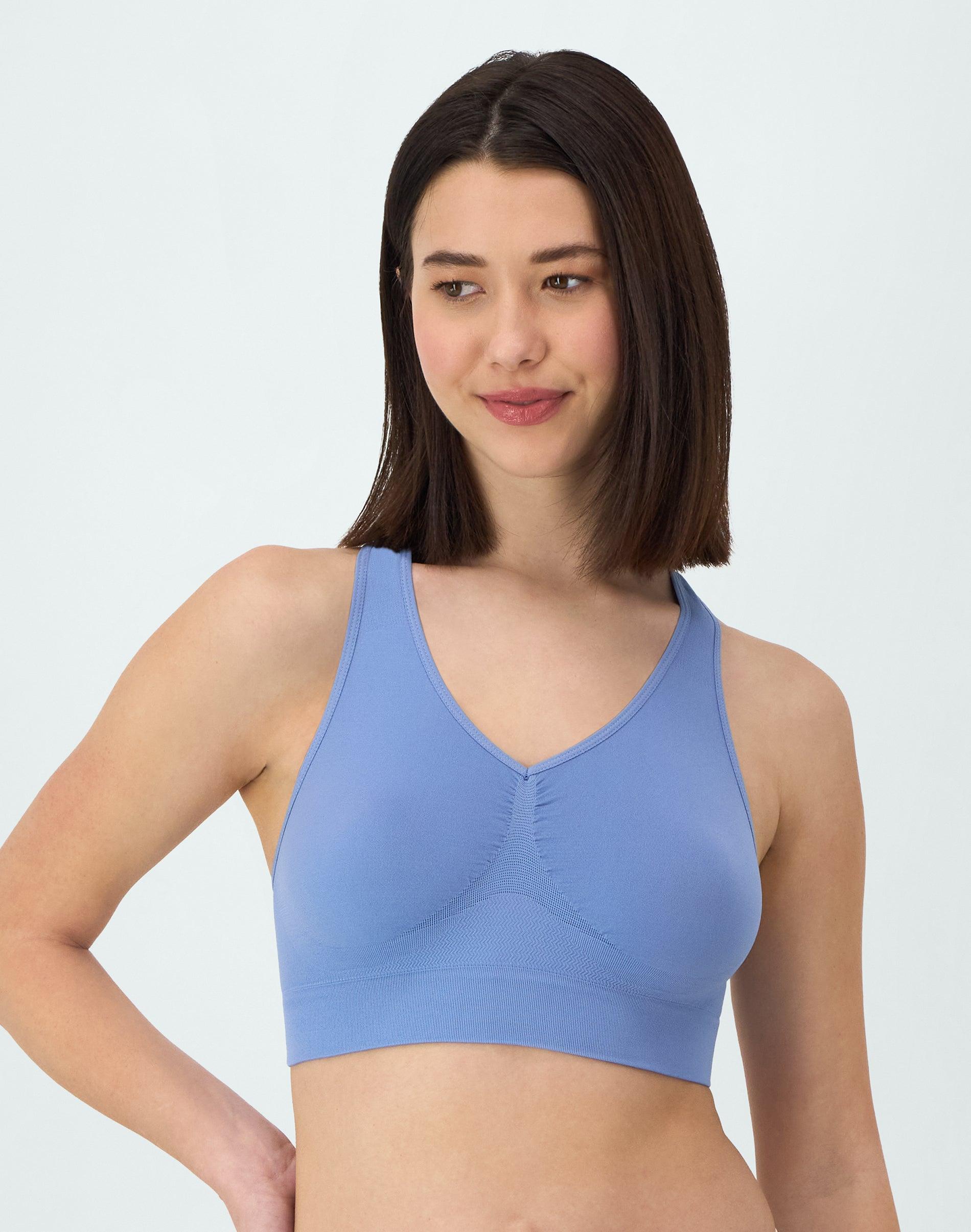 hanes women's seamless racerback bra, 2-pack denim jacket blue/navy