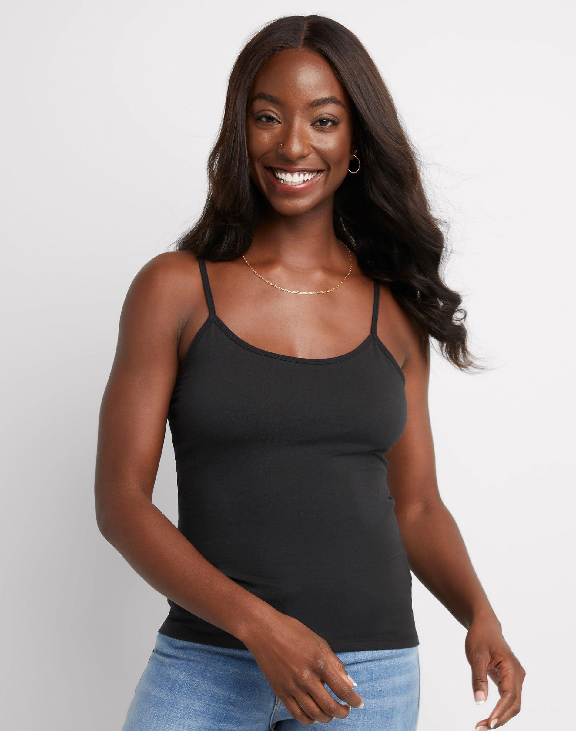 hanes women's stretch cami with built-in shelf bra