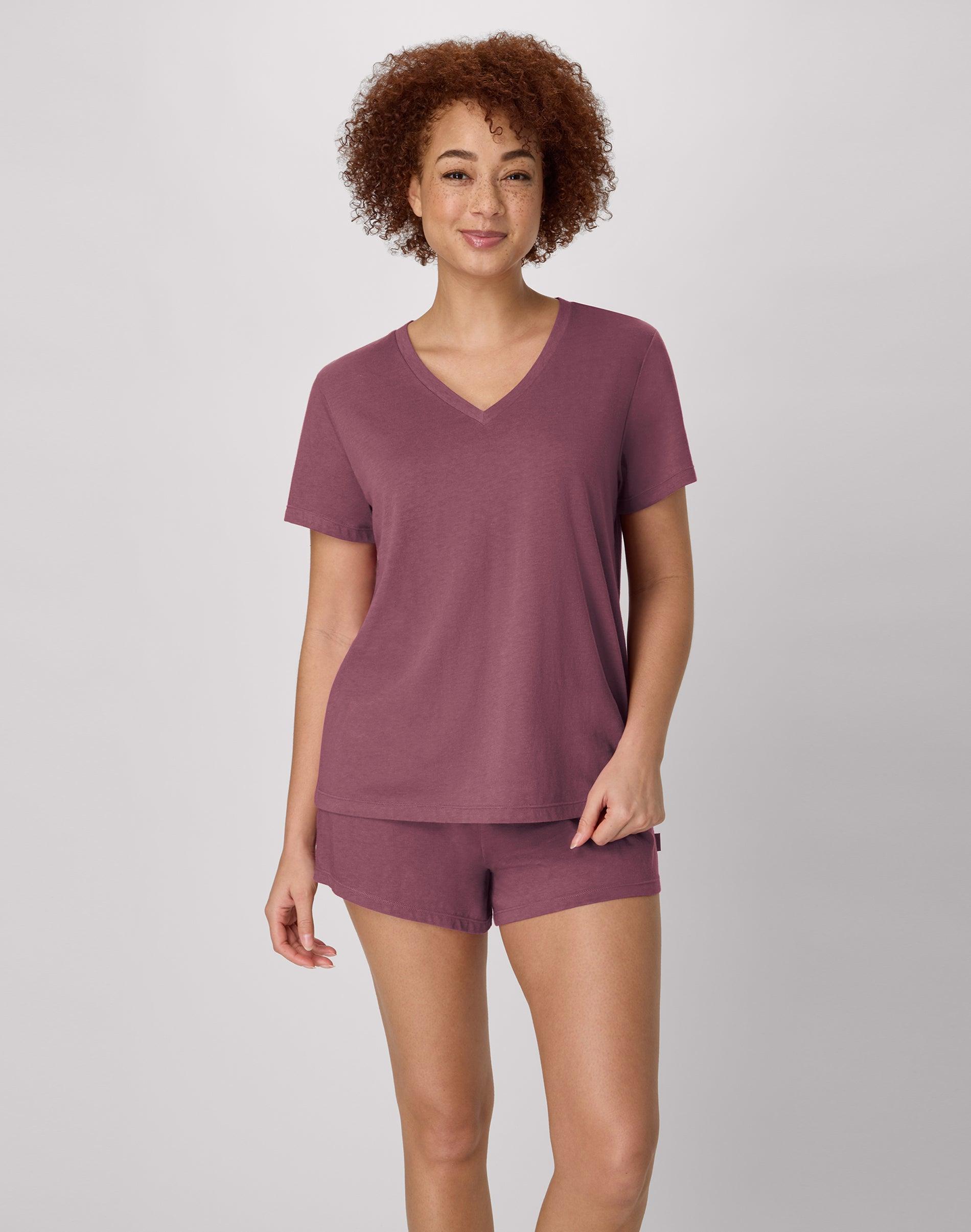 hanes women's v-neck & short set mauve mood/mauve
