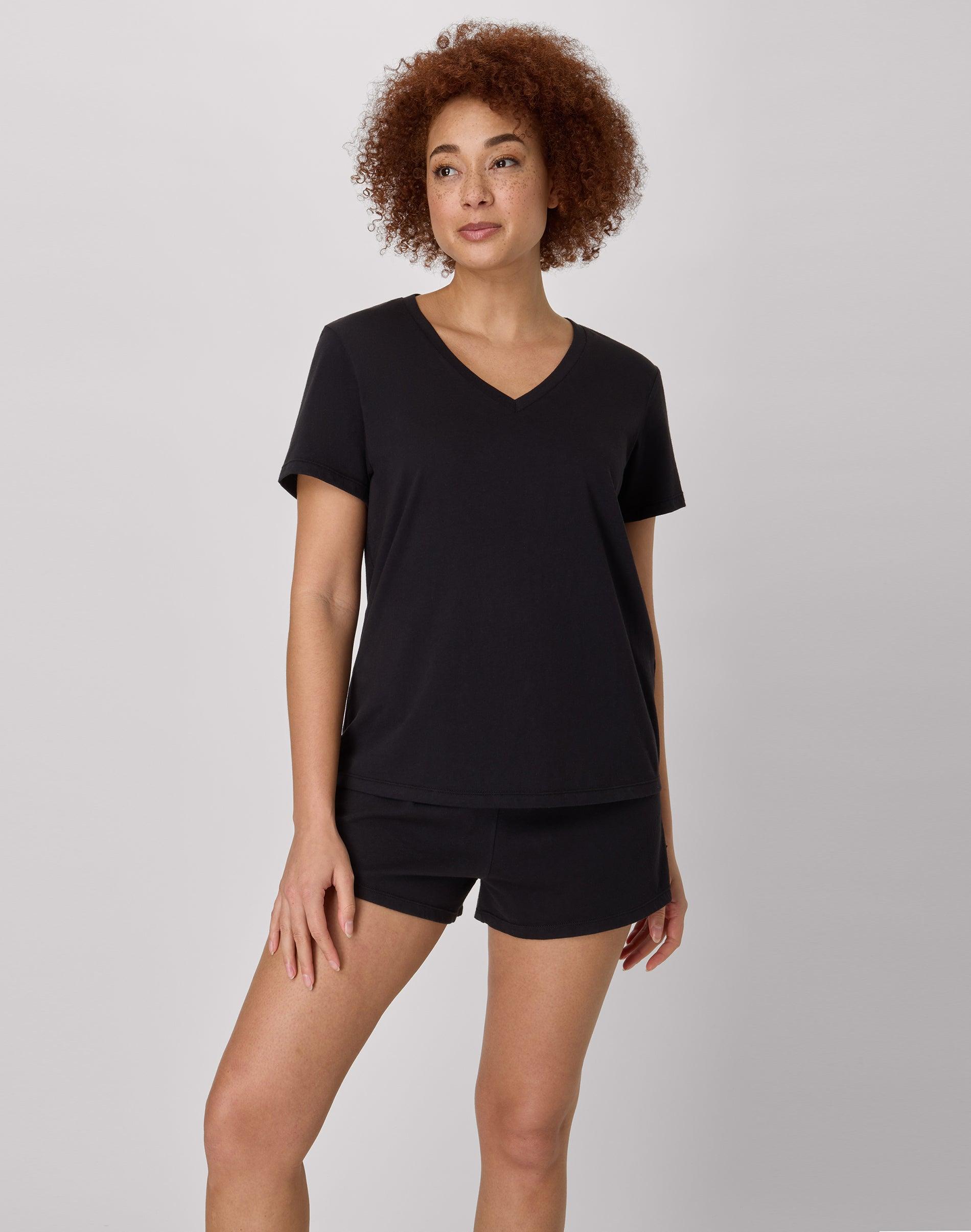 hanes women's v-neck & short set