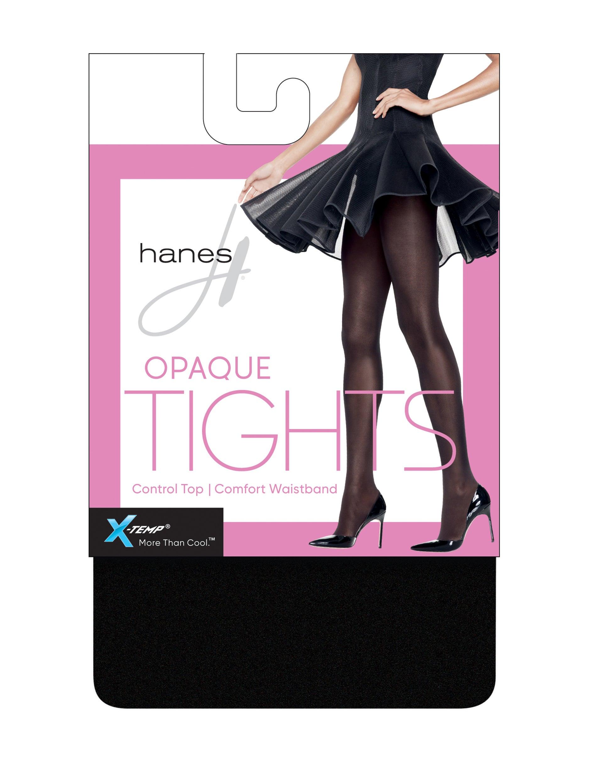 hanes x-temp opaque control top tights black