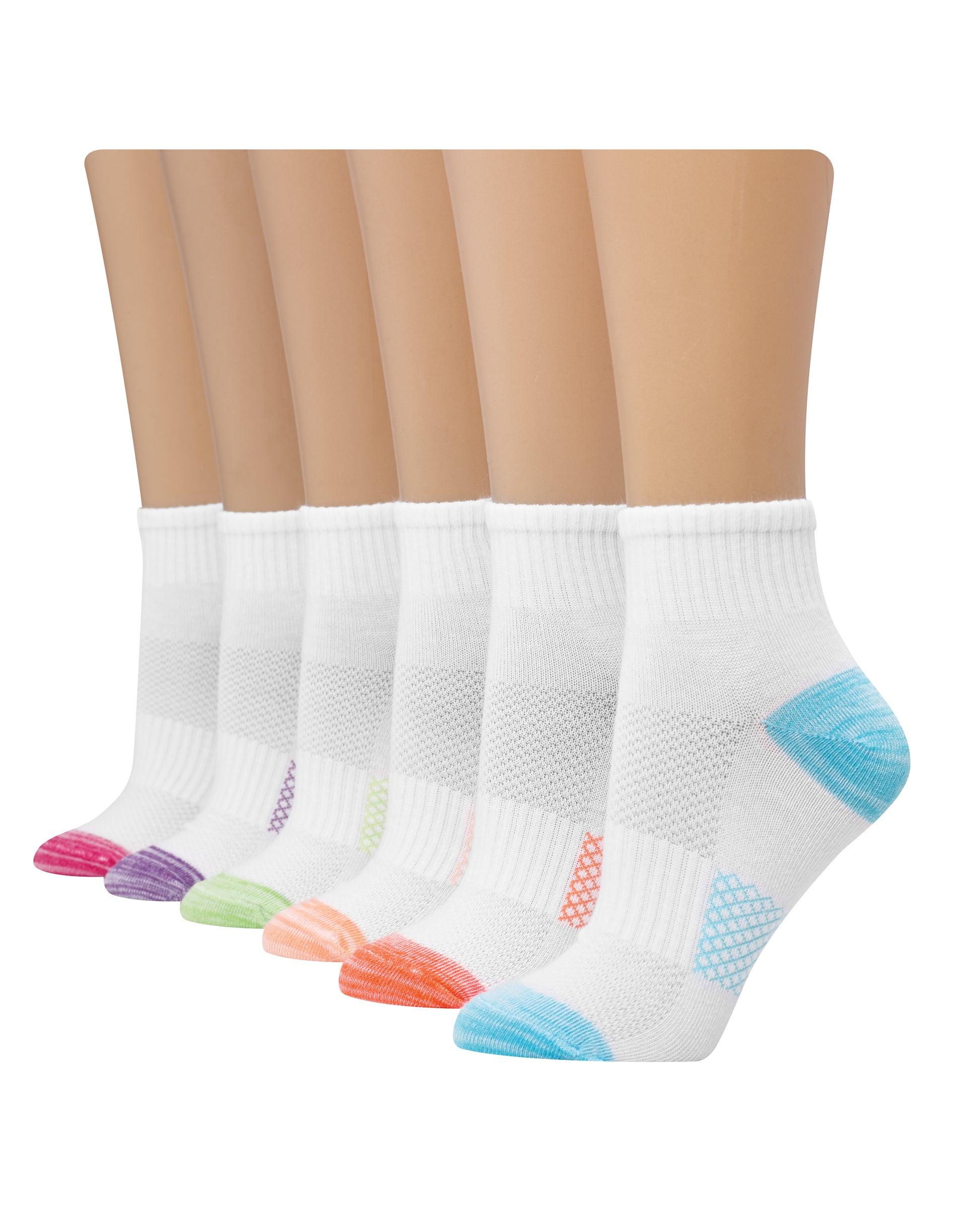 hanes x-temp women's ankle socks, 6-pairs white/assorted