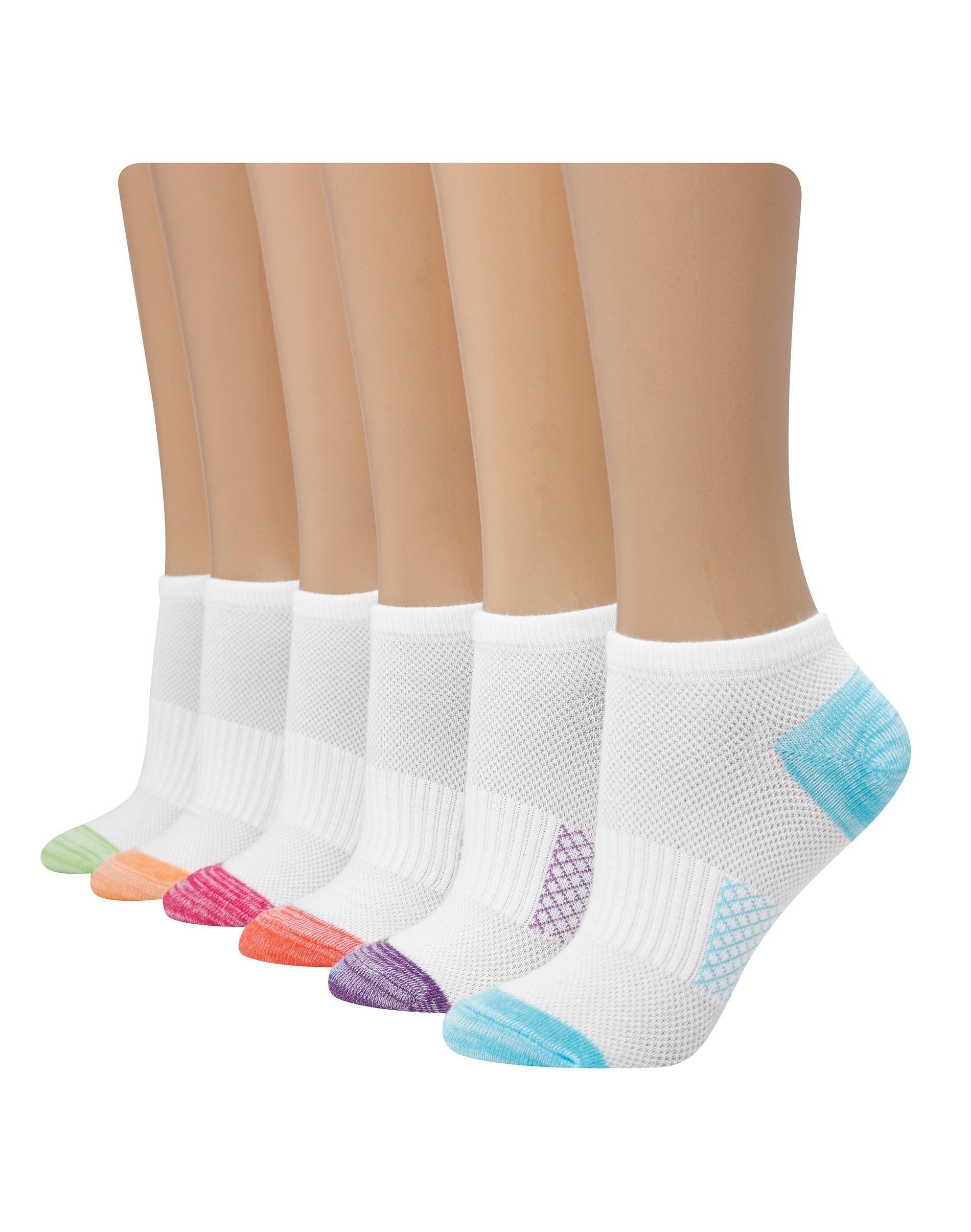 hanes x-temp women's no show socks, 6-pairs white/assorted