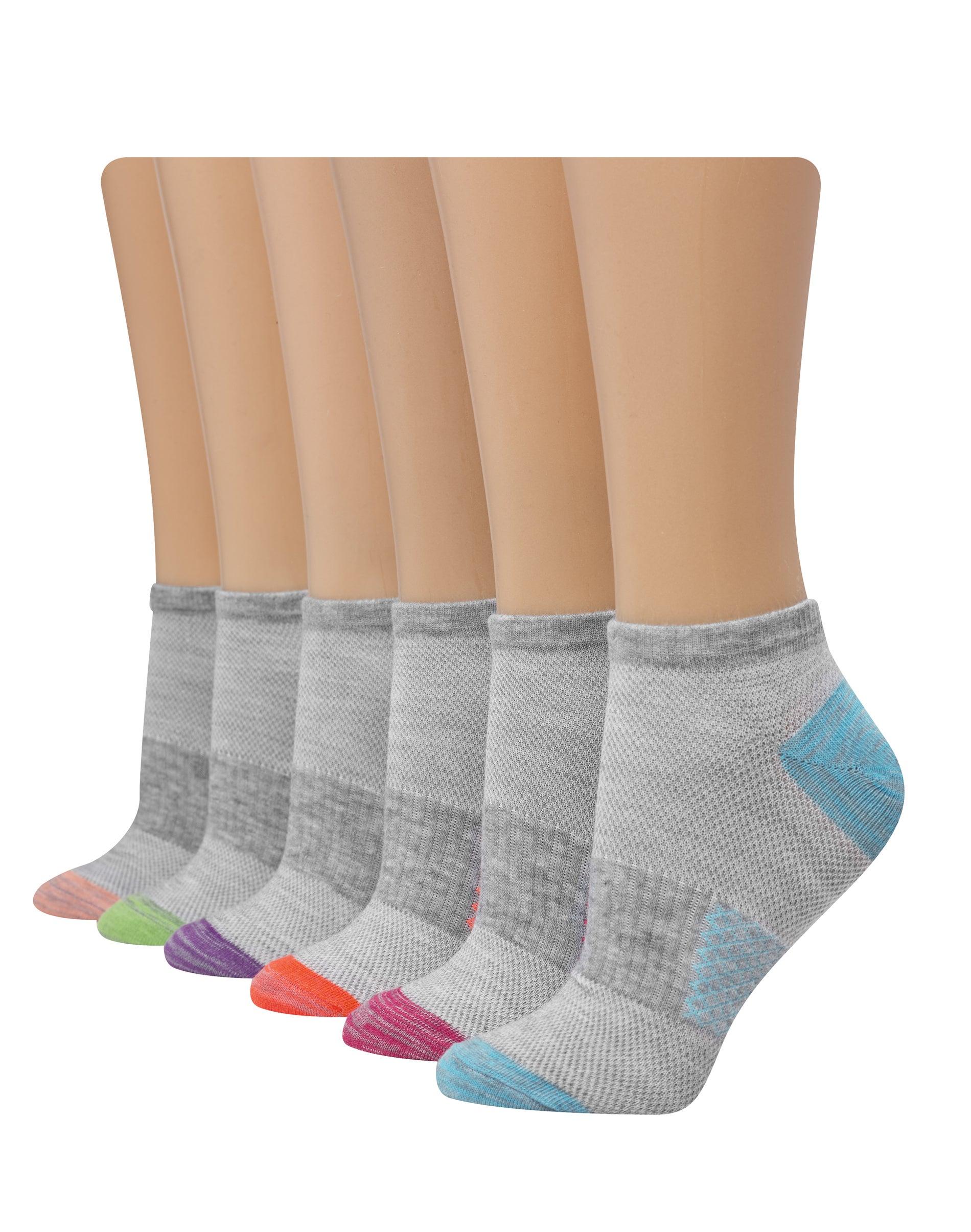 hanes x-temp women's no show socks, extended sizes, 6-pairs pink grey accent