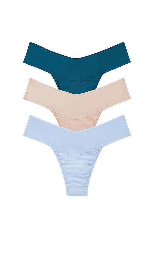 hanky panky 3 natural rise thongs in teal,nude.