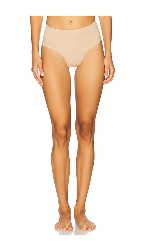 hanky panky body midrise thong in beige.