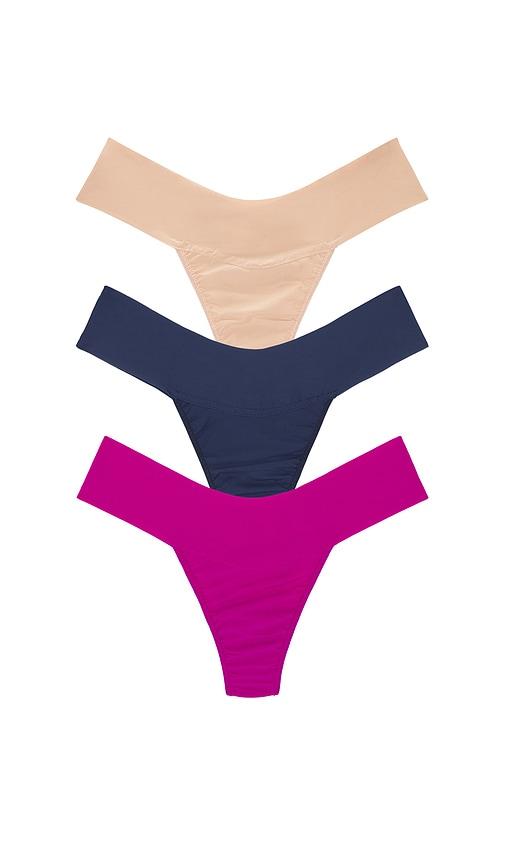 hanky panky low rise thong 3 pack in pink.