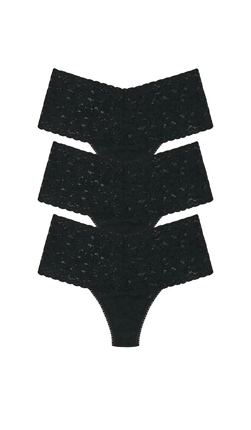 hanky panky retro lace retro thong 3 packs in black.