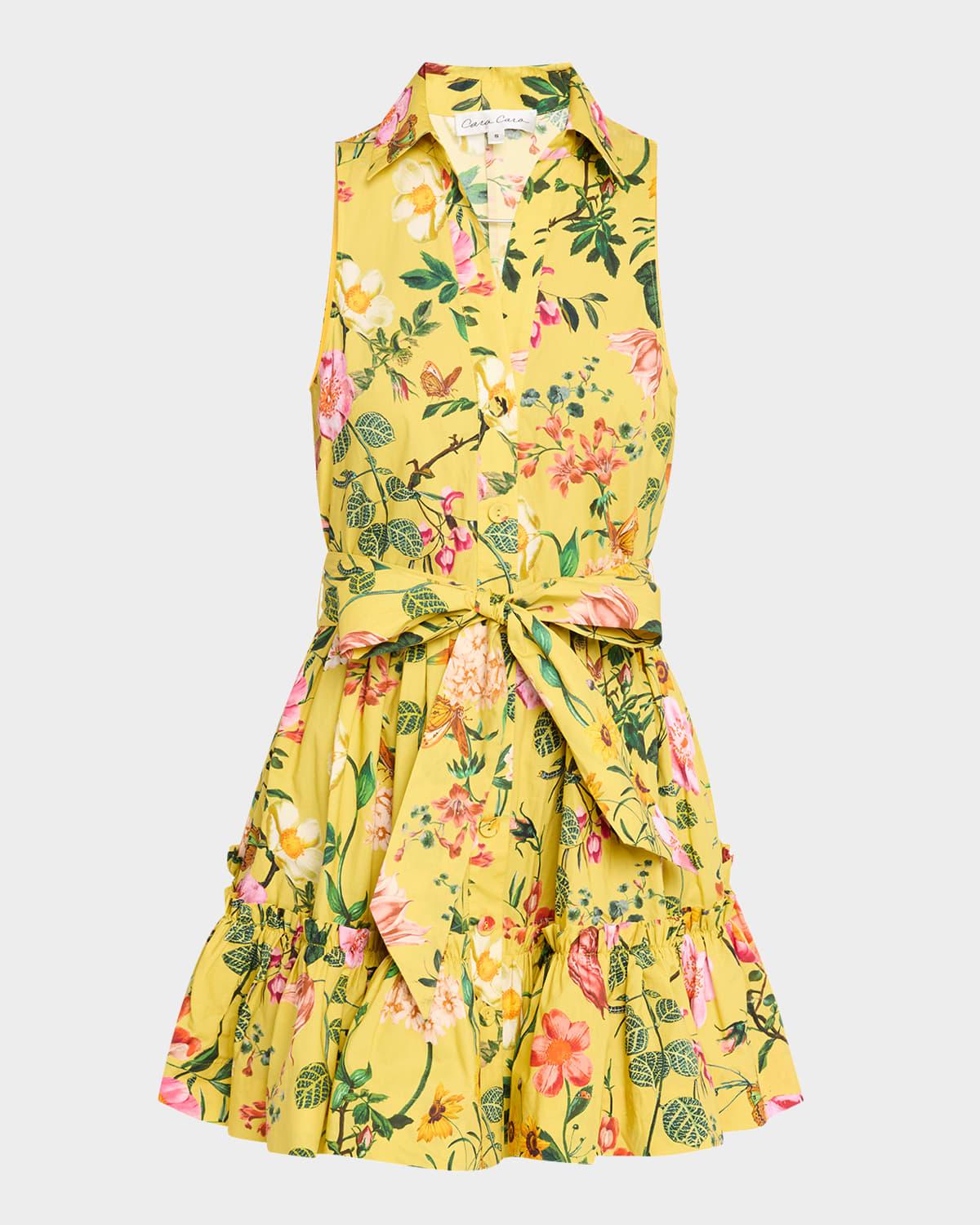 hannah floral cotton sleeveless collared mini dress
