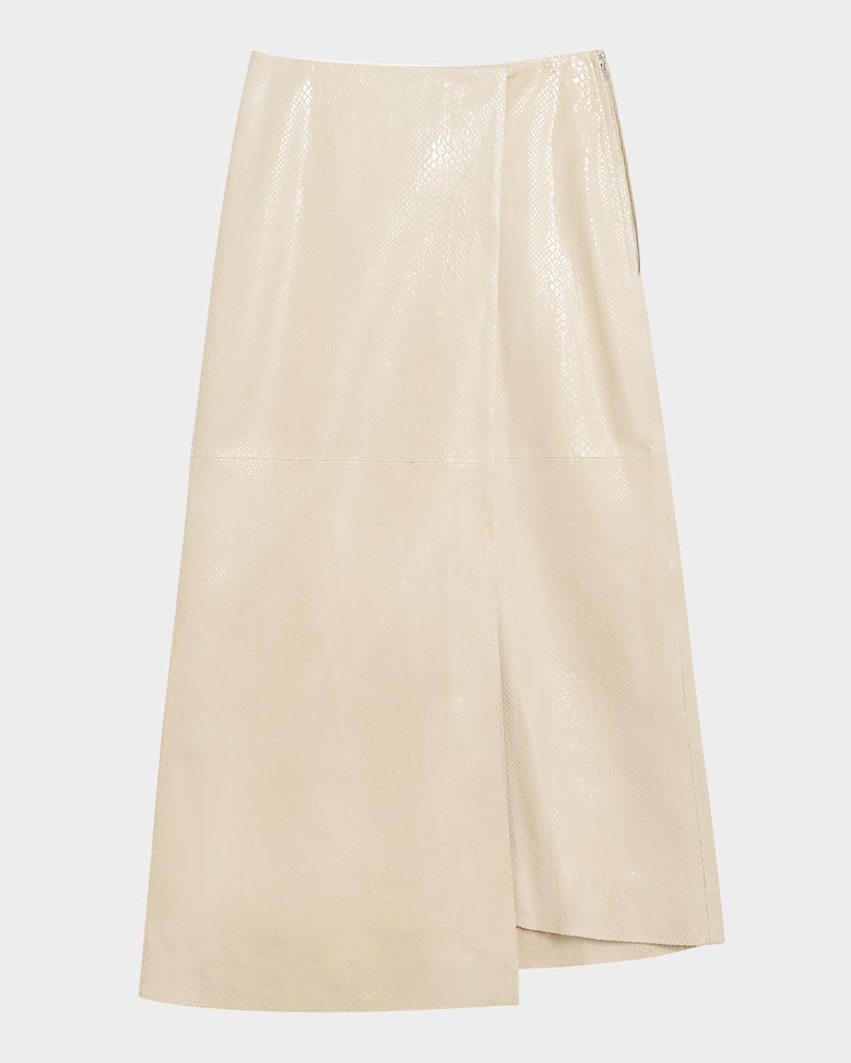 hannas crocodile-embossed leather wrap skirt