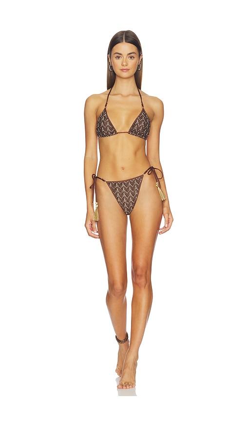hanne bloch knit triangle bikini set in brown.