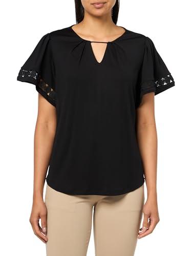 harmony knit pleat nk bell slv top w lac anne black
