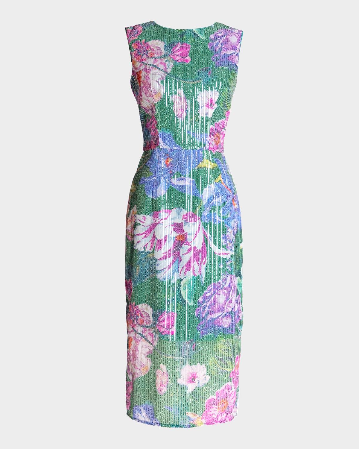 harmony sequin floral-print bodycon midi dress