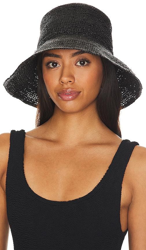 hat attack chic crochet bucket hat in black.