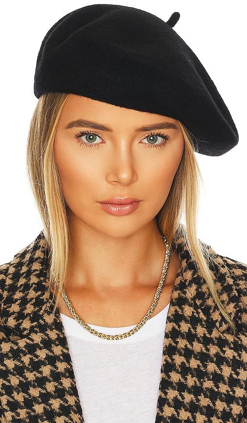 hat attack classic wool beret in black.
