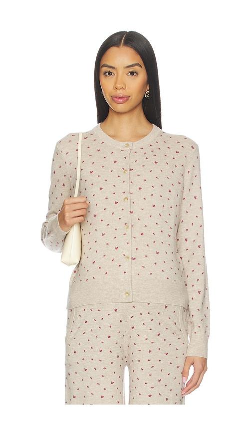 hatch the nora floral knit cardigan in tan.