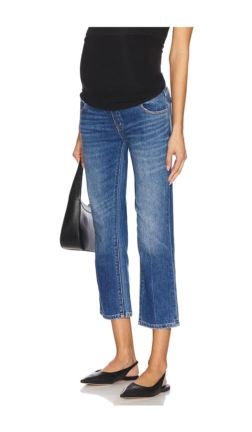 hatch the over the bump straight maternity jeans in blue.