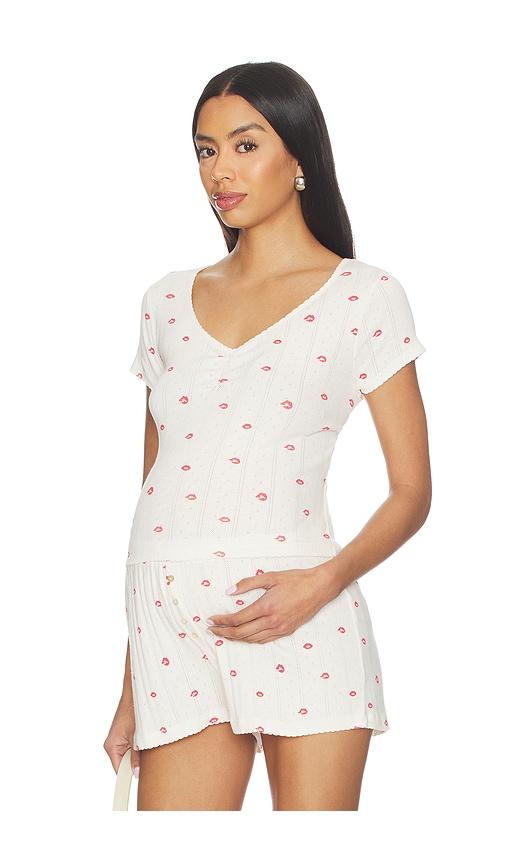 hatch the pointelle sweetheart tee in ivory.