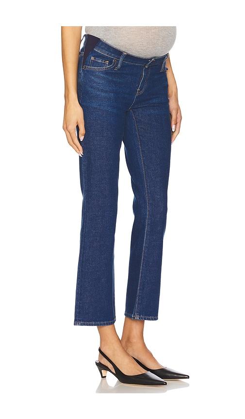 hatch the straight leg maternity jeans in blue.