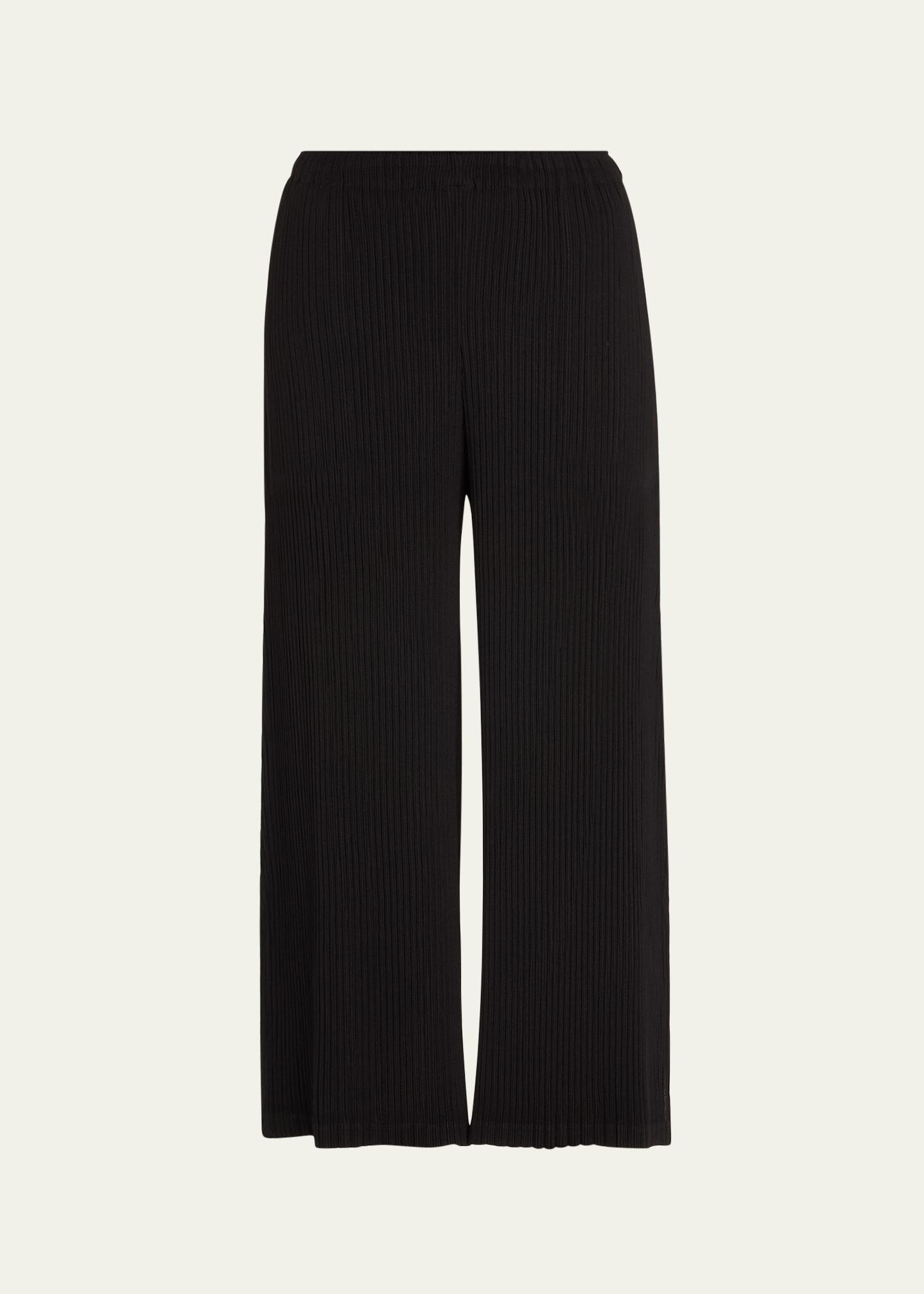 hatching pleated wide leg pants
