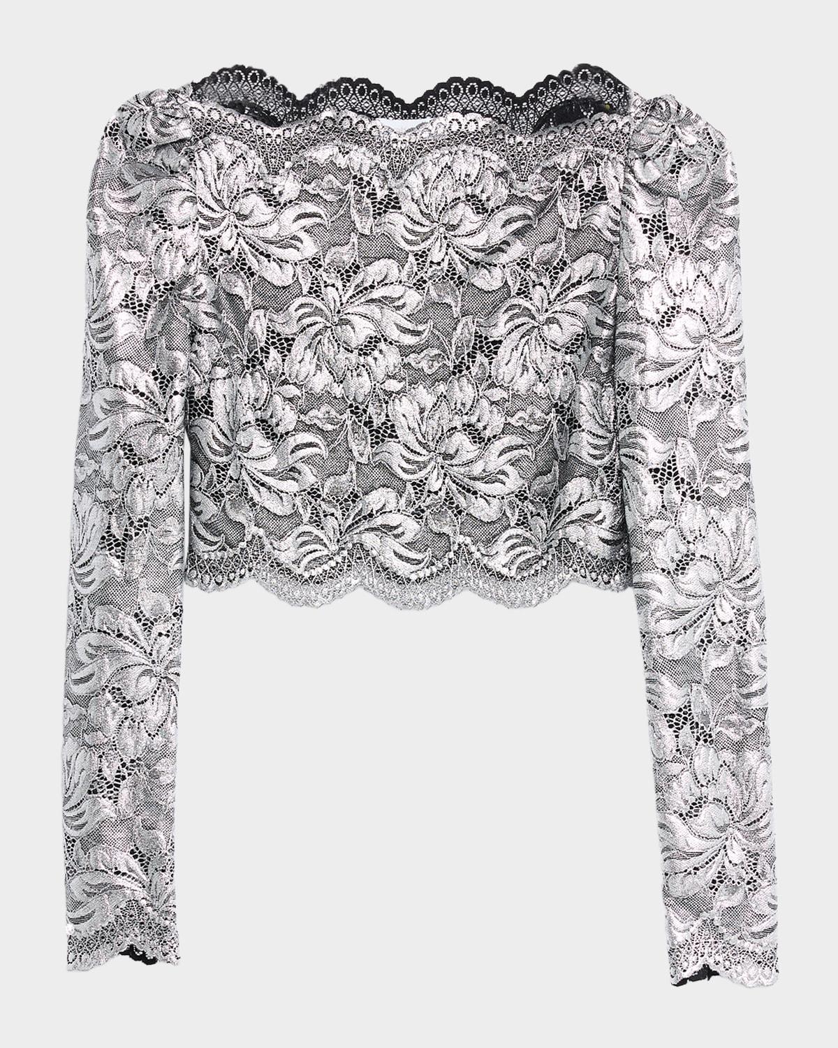 haut metallic floral lace crop top