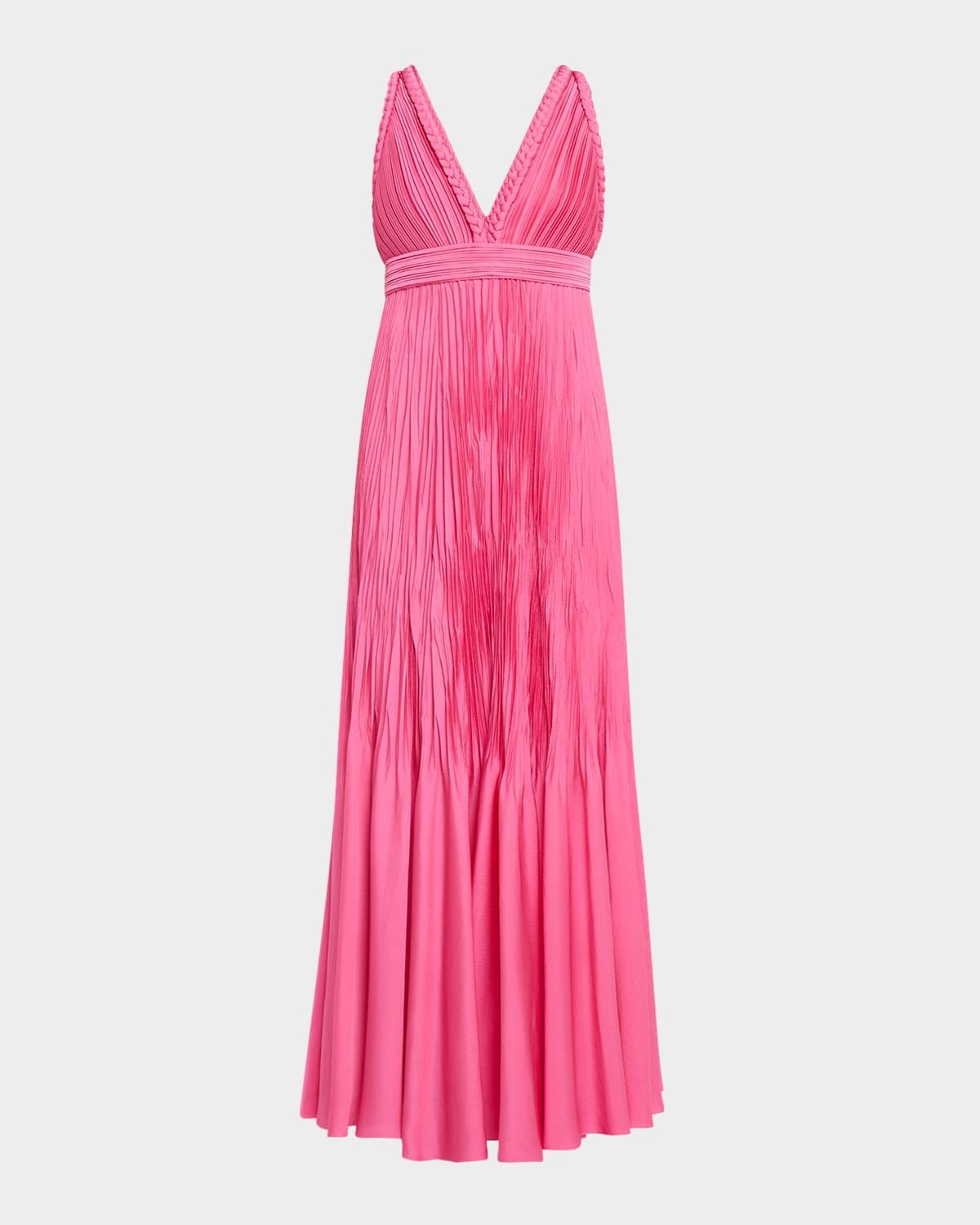 hazel sleeveless deep v-neck plisse maxi dress