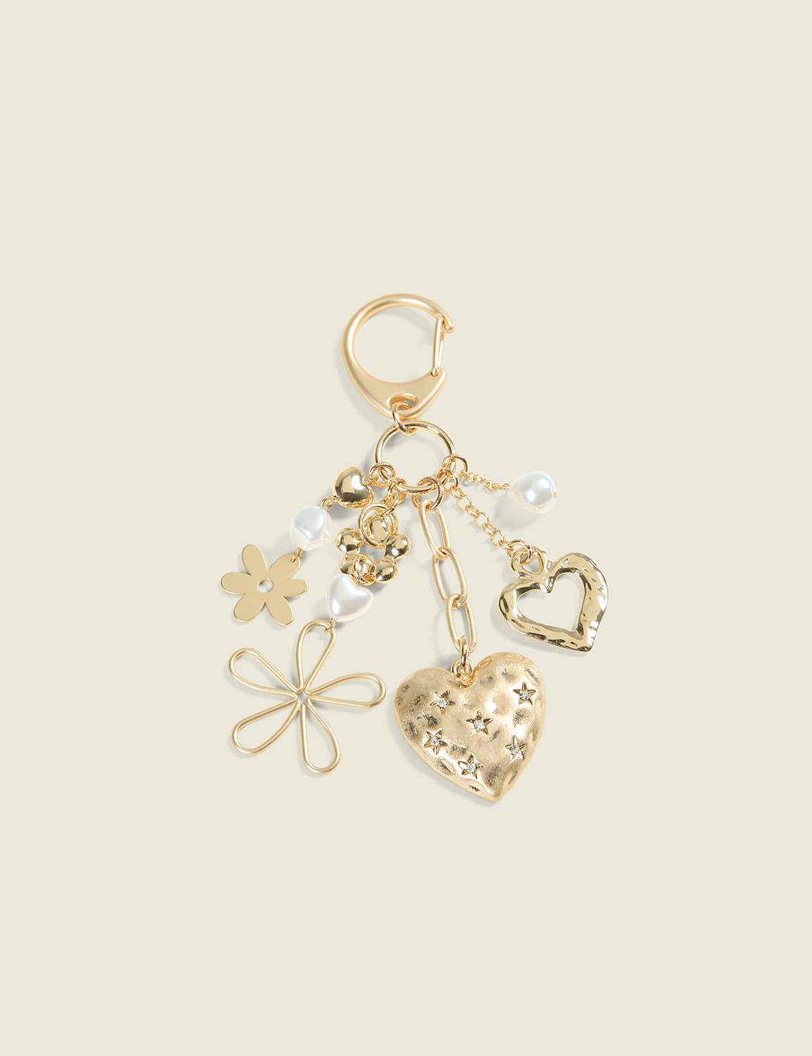 heart & pearlized bag charm
