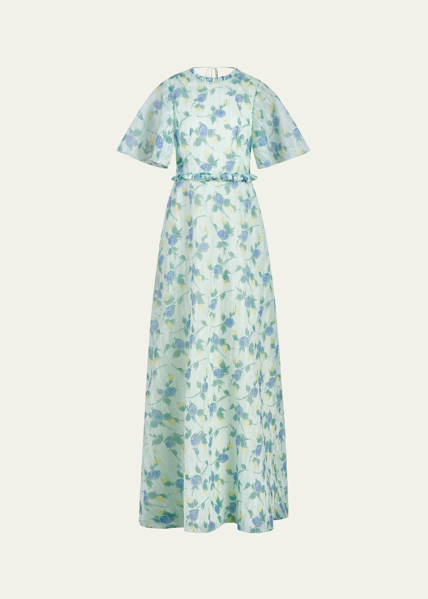 heather floral organza backless gown