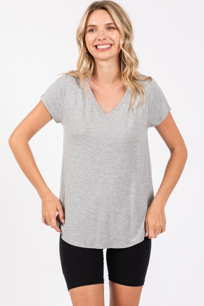 heather grey basic v-neck short sleeve top