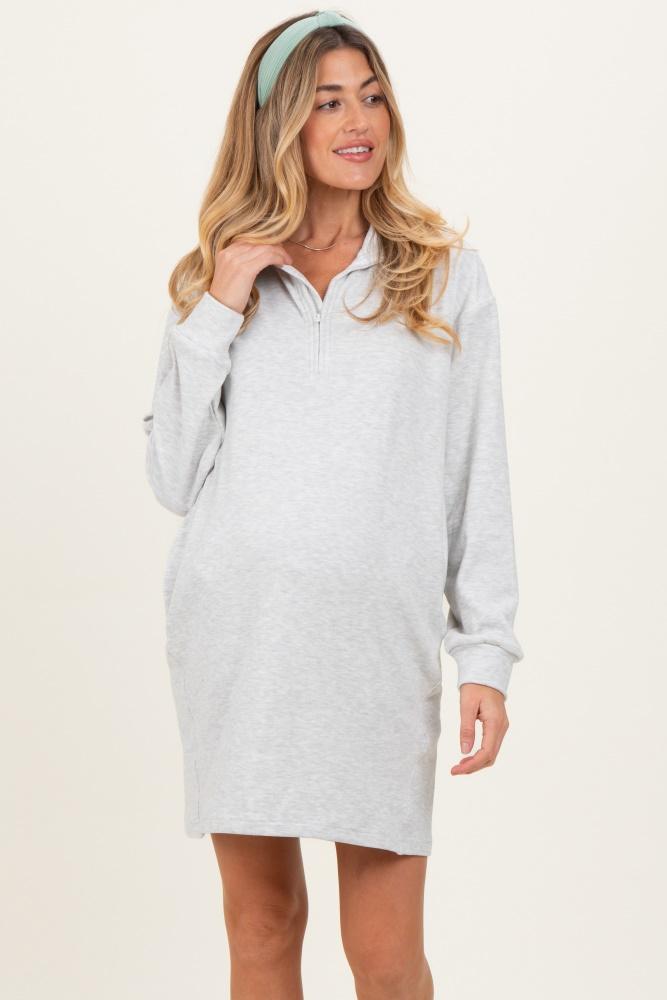 heather grey brushed quarter zip jersey lounge maternity sweatshirt dress