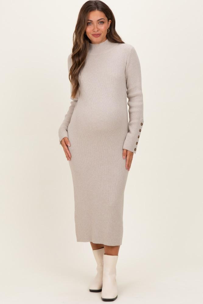 heather grey button sleeve sweater maternity midi dress