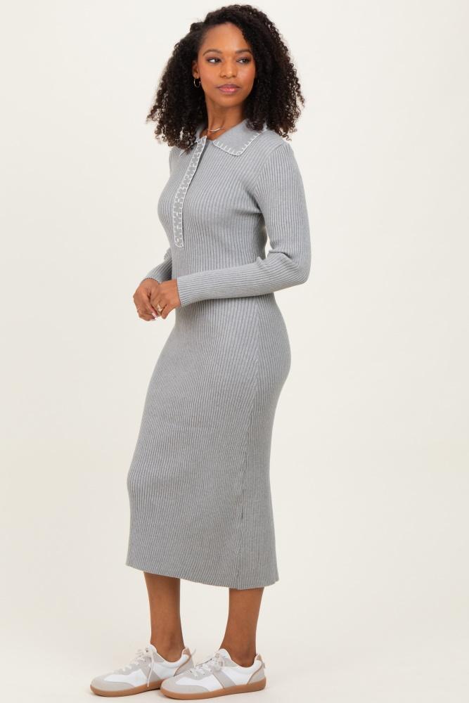 heather grey contrast stitch midi sweater dress
