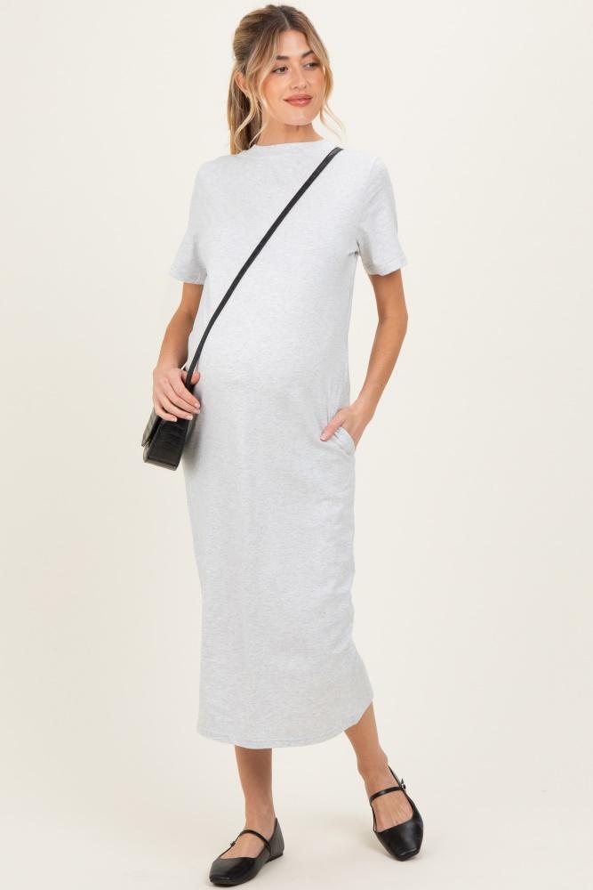 heather grey cotton t-shirt maternity midi dress