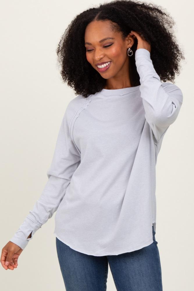 heather grey exposed seam long sleeve top