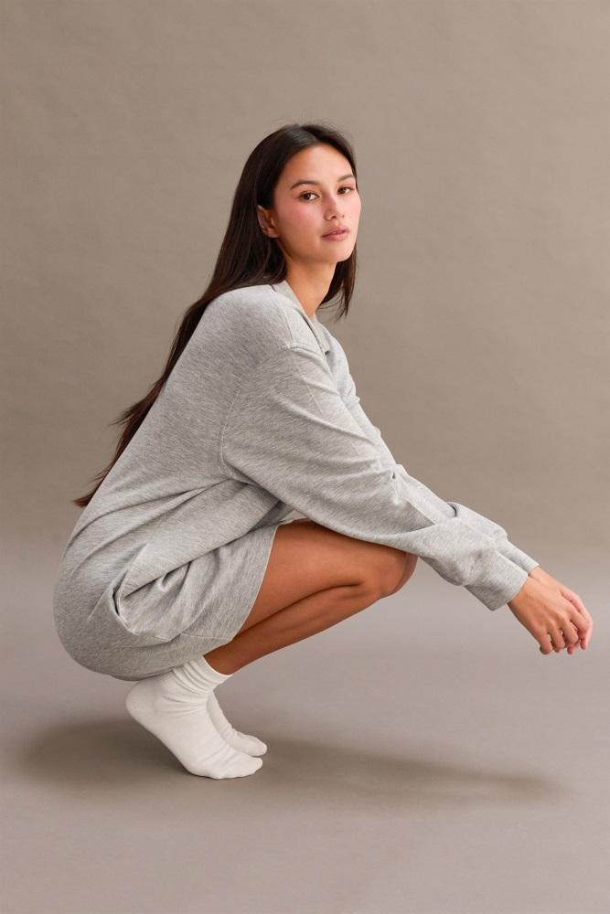 heather grey half zip long sleeve mini dress
