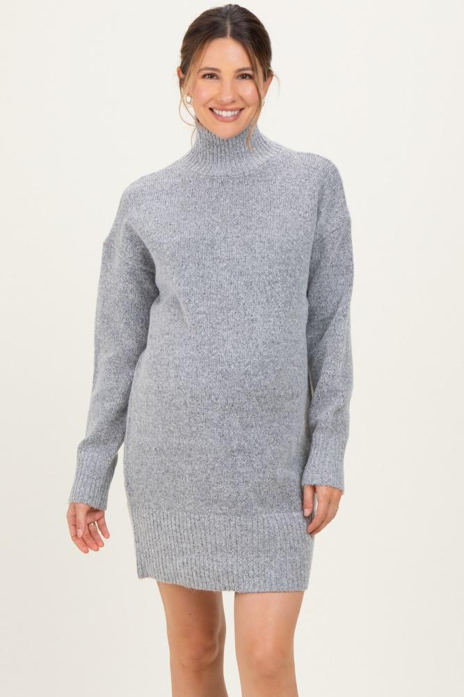 heather grey high neck sweater maternity mini dress