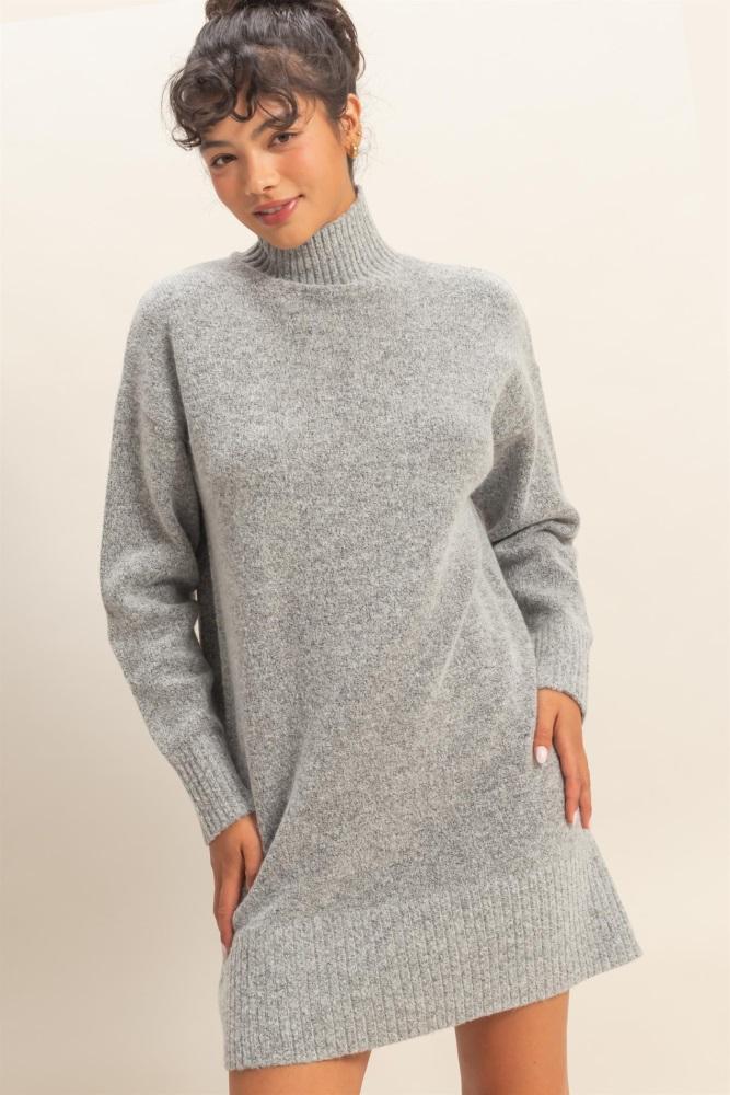 heather grey high neck sweater mini dress