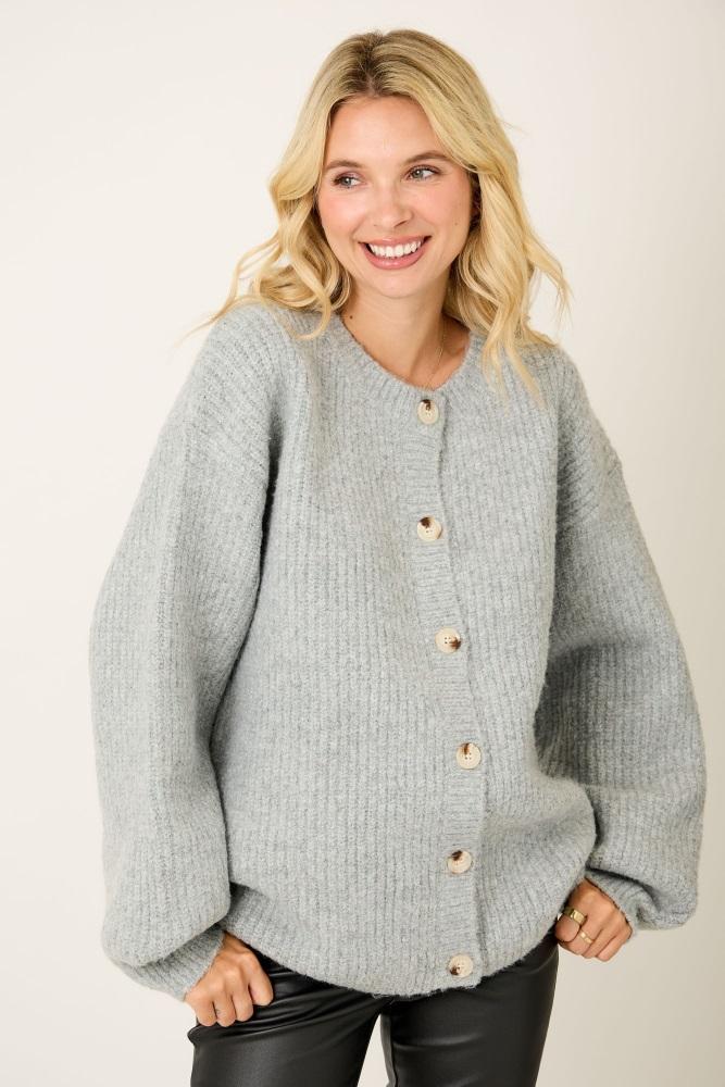 heather grey knit oversized button cardigan