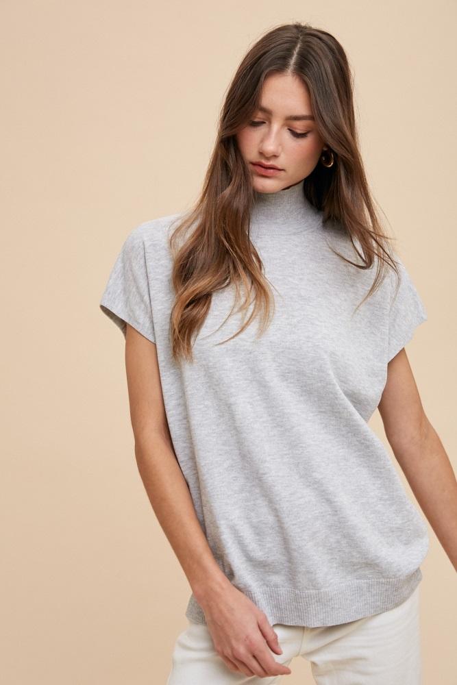 heather grey mock neck knit top