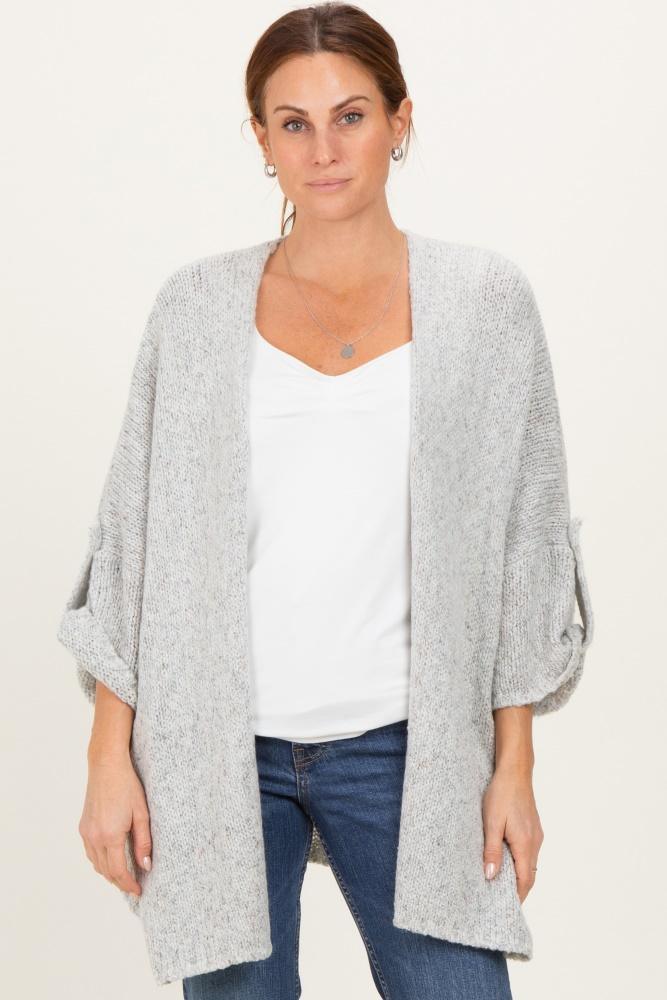 heather grey oversized cuffed sleeve cardigan
