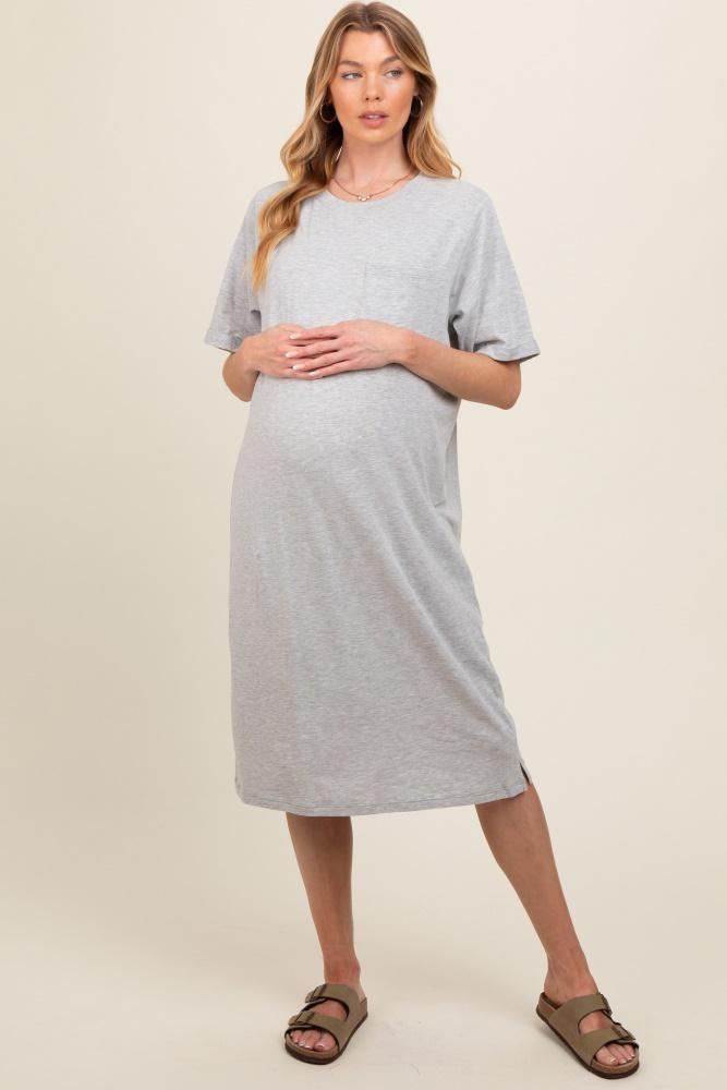 heather grey oversized round neck t-shirt maternity dress