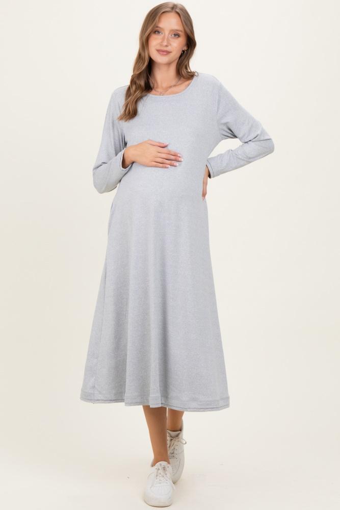 heather grey relaxed fit long sleeve basic maternity dress