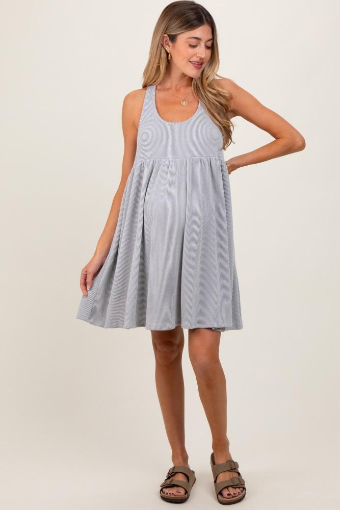 heather grey ribbed sleeveless open back maternity midi dress