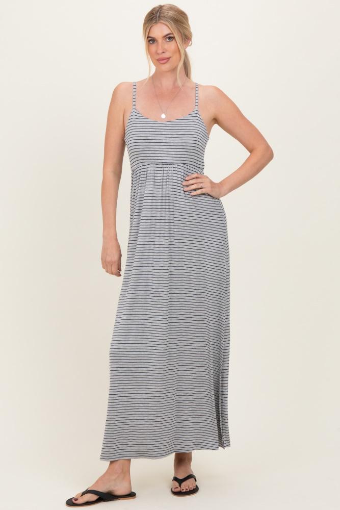 heather grey striped sleeveless maxi dress