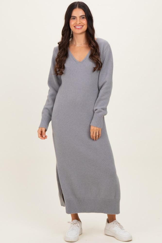 heather grey v-neck relaxed fit sweater dress