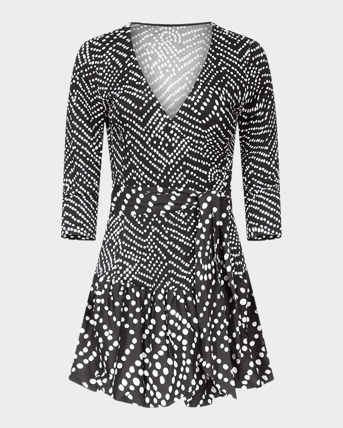 heather polka dot flounce mini wrap dress
