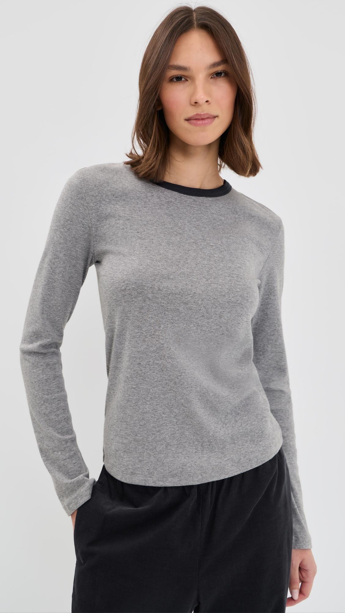 heather tipped long sleeve crew tee