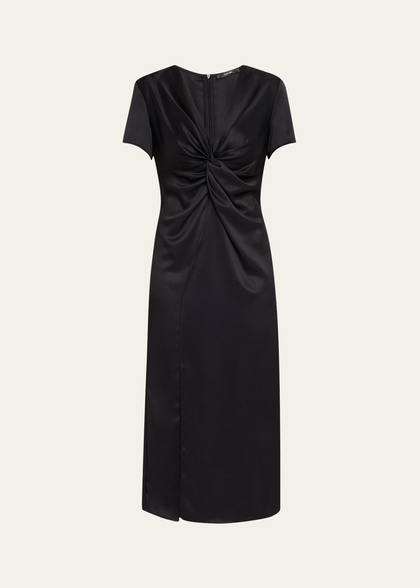 heather twist-front satin midi dress
