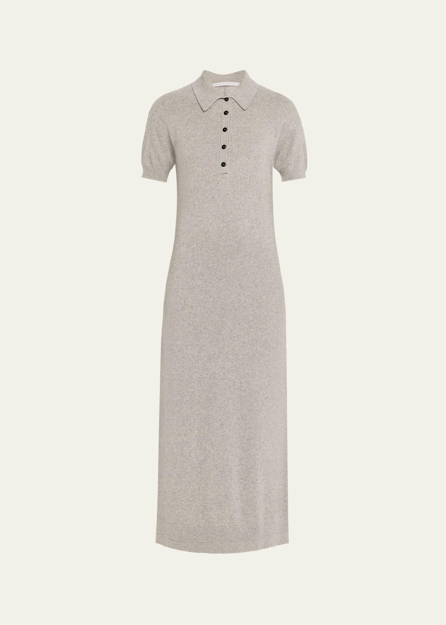 heathered cashmere short-sleeve midi polo dress