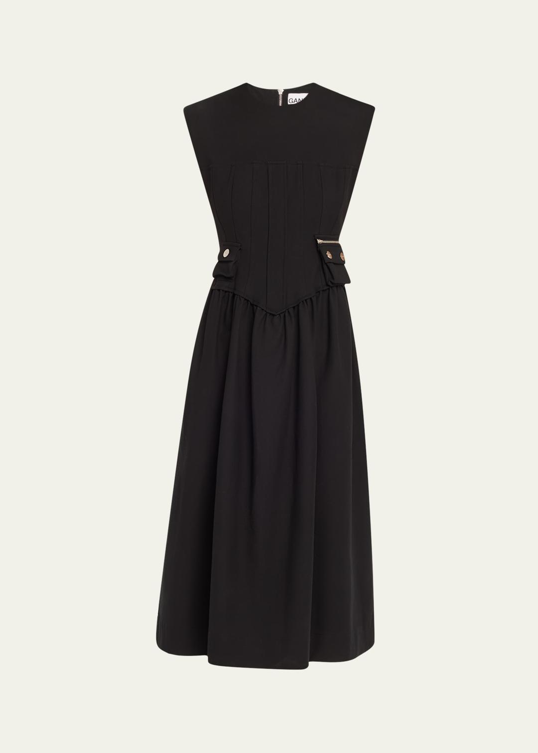 Heavy Cotton Tailored Corset Midi Dress – Organic cotton corset midi with structured shoulders